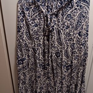 Mi Ami Navy and White Printed Maxi Skirt